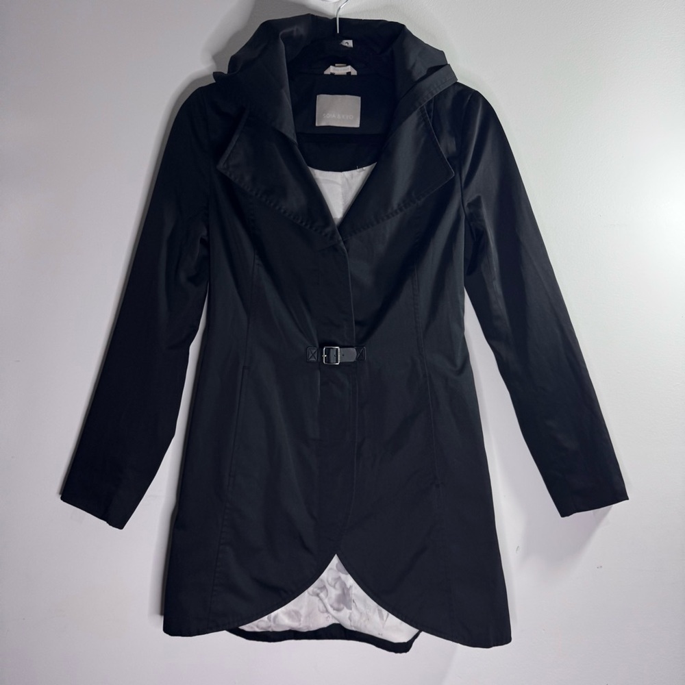 Soia & Kyo Black Hooded Softshell Trench Coat Womens XS Belted